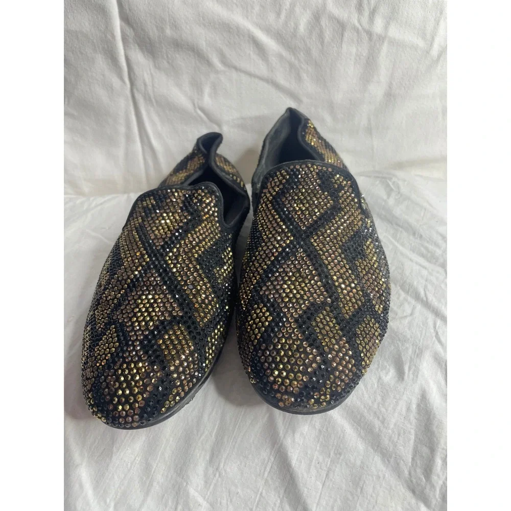 Giuseppe Zanotti Men's Black Gold Crystal Embellished Loafers Size 42